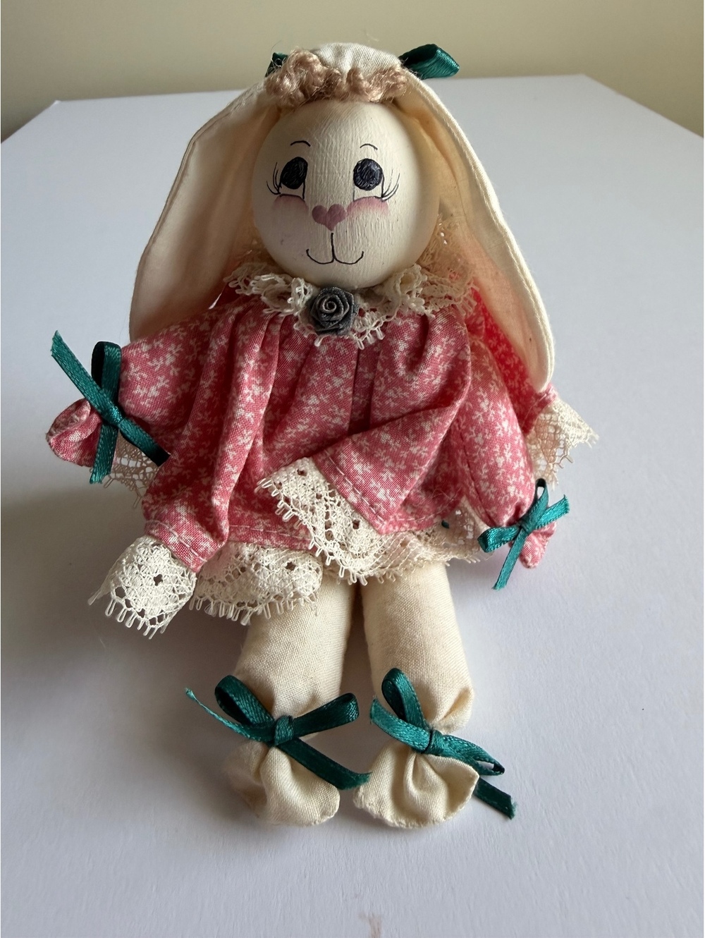 Vintage Country Primitive Stuffed Rabbit Doll Shelf Sitter Cottagecore Decor